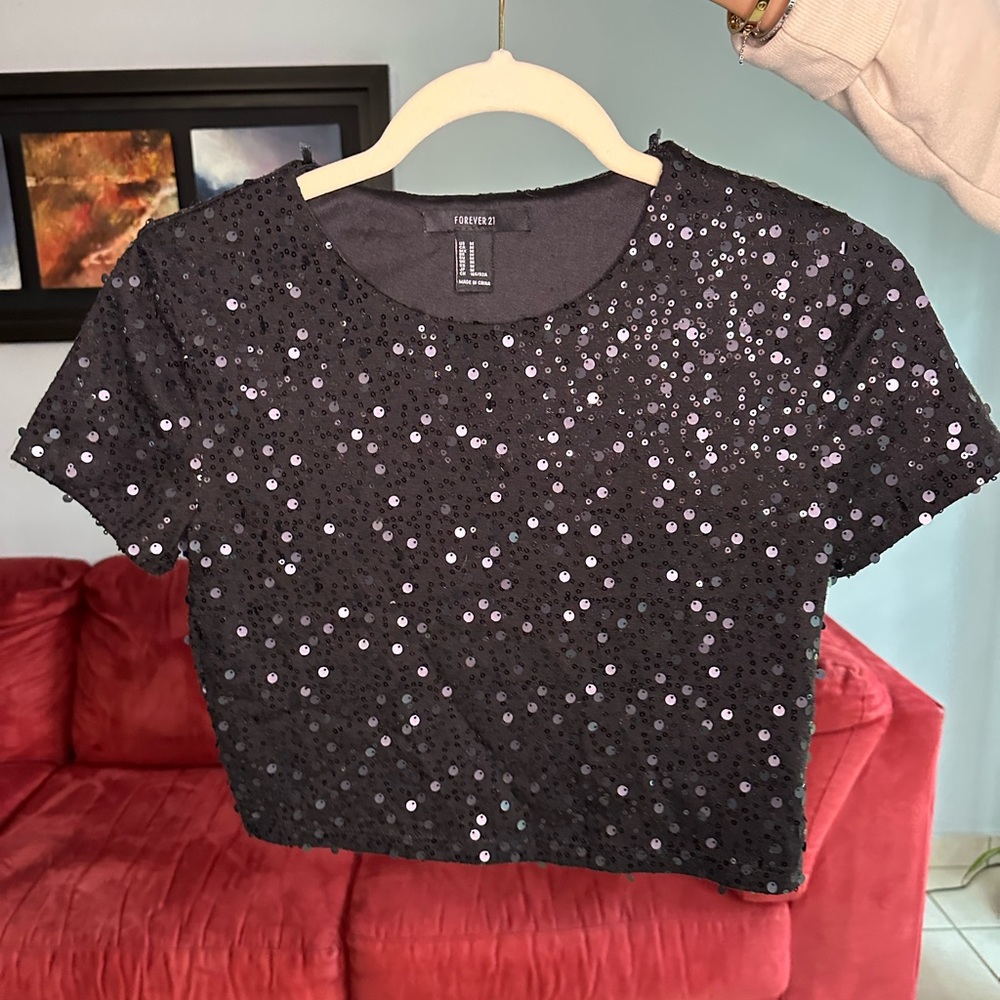 Forever 21 Black Sparkling Cropped Top